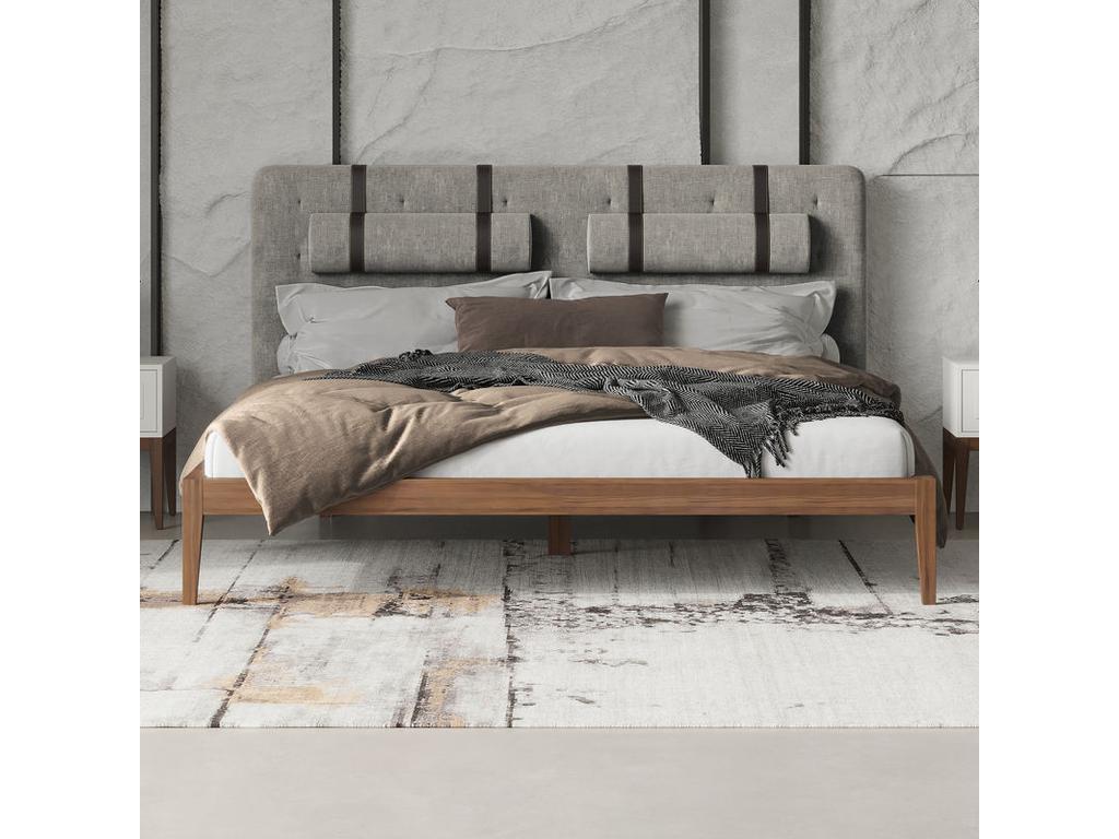 Mod Interiors: кровать двуспальная(орех F, серая рогожка)