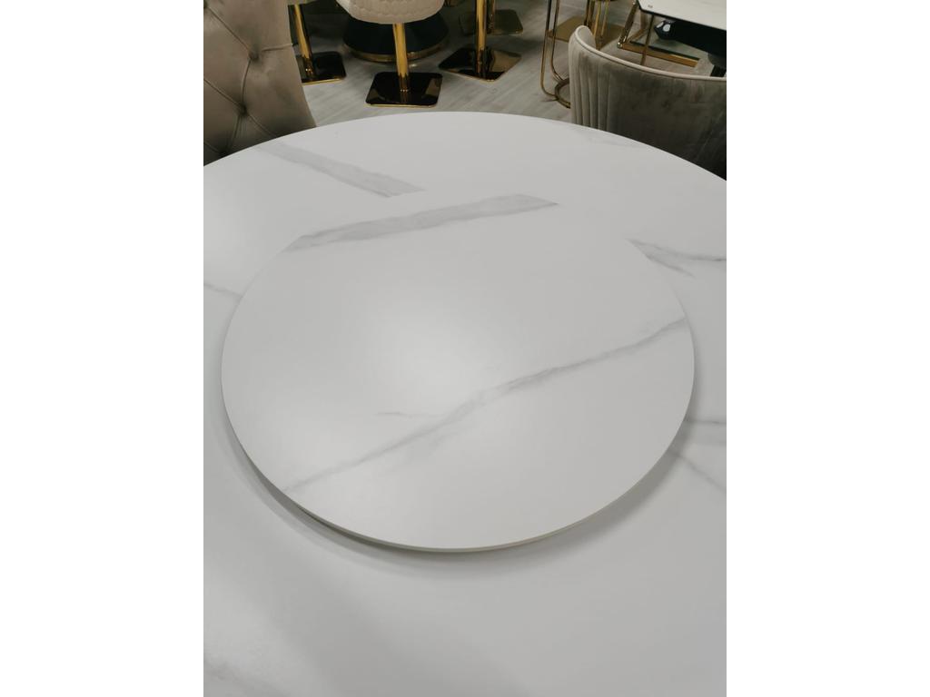 Linhai Lanzhu: стол обеденный(белый мрамор, серебро)