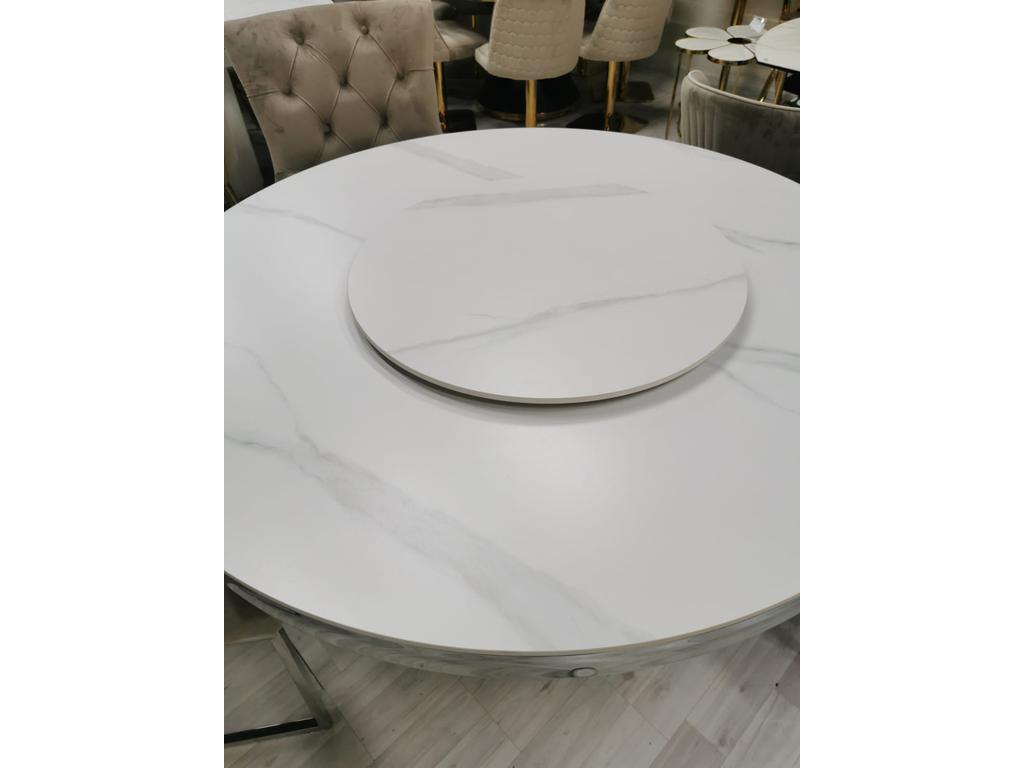 Linhai Lanzhu: стол обеденный(белый мрамор, серебро)