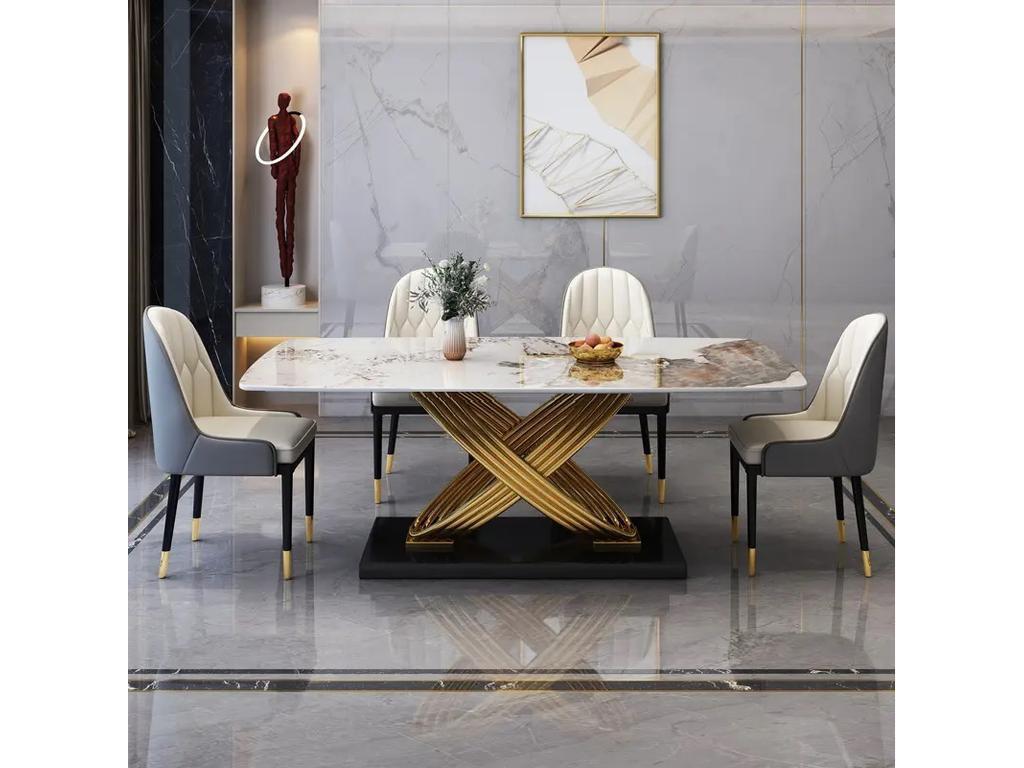 STG: стол обеденный(белый золотой)